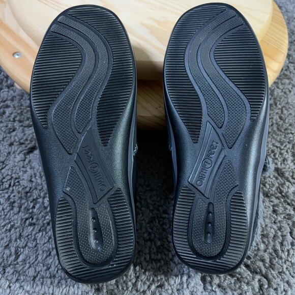 Orthofeet Shoes Charlotte Womens Size 7 Black Suede Slip On Faux Fur Orthopedic - Picture 8 of 8